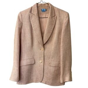 Kate Hill Womens Peach Tweed Blazer Silk Linen Blend Two Button Jacket Size 10